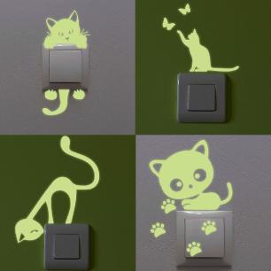 4 stickers interrupteur phosphorescents chats